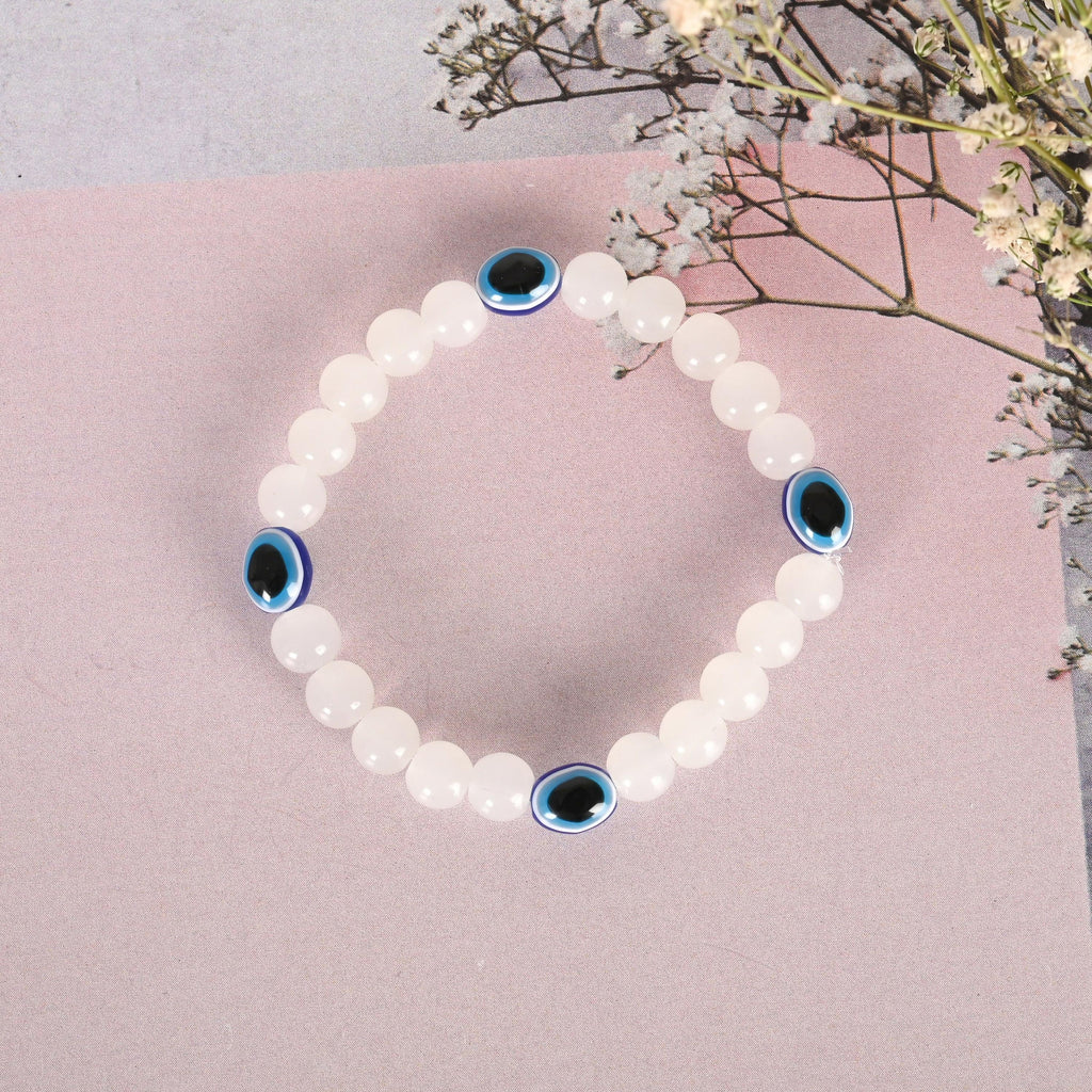 NVR Men & Women White Marbel Crystal Elasticated Bracelet | Grocsy