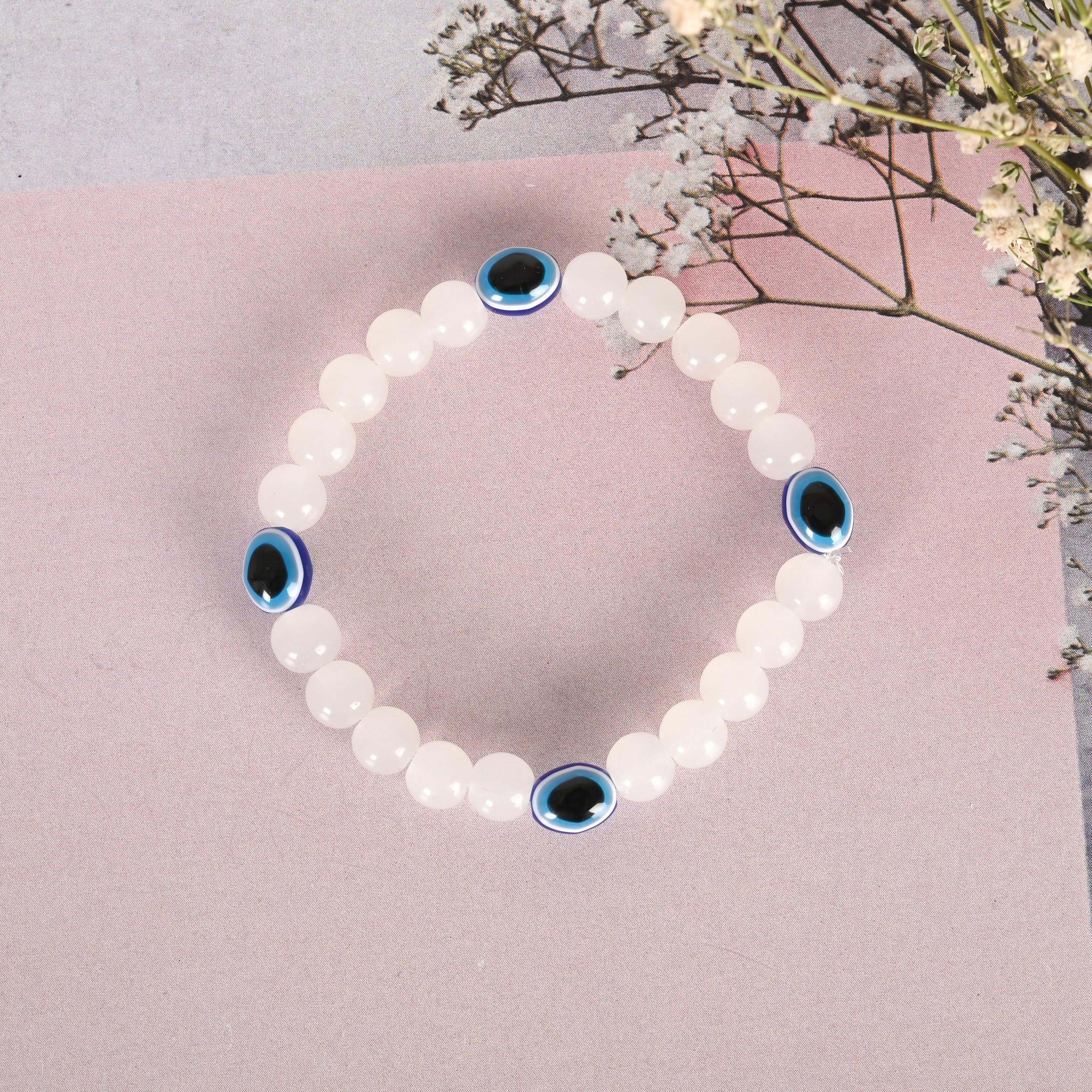 NVR Men & Women White Marbel Crystal Elasticated Bracelet | Grocsy