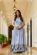 Teeya Creation Lavender Chinnon Heavy Work Long Wedding Gown | Grocsy