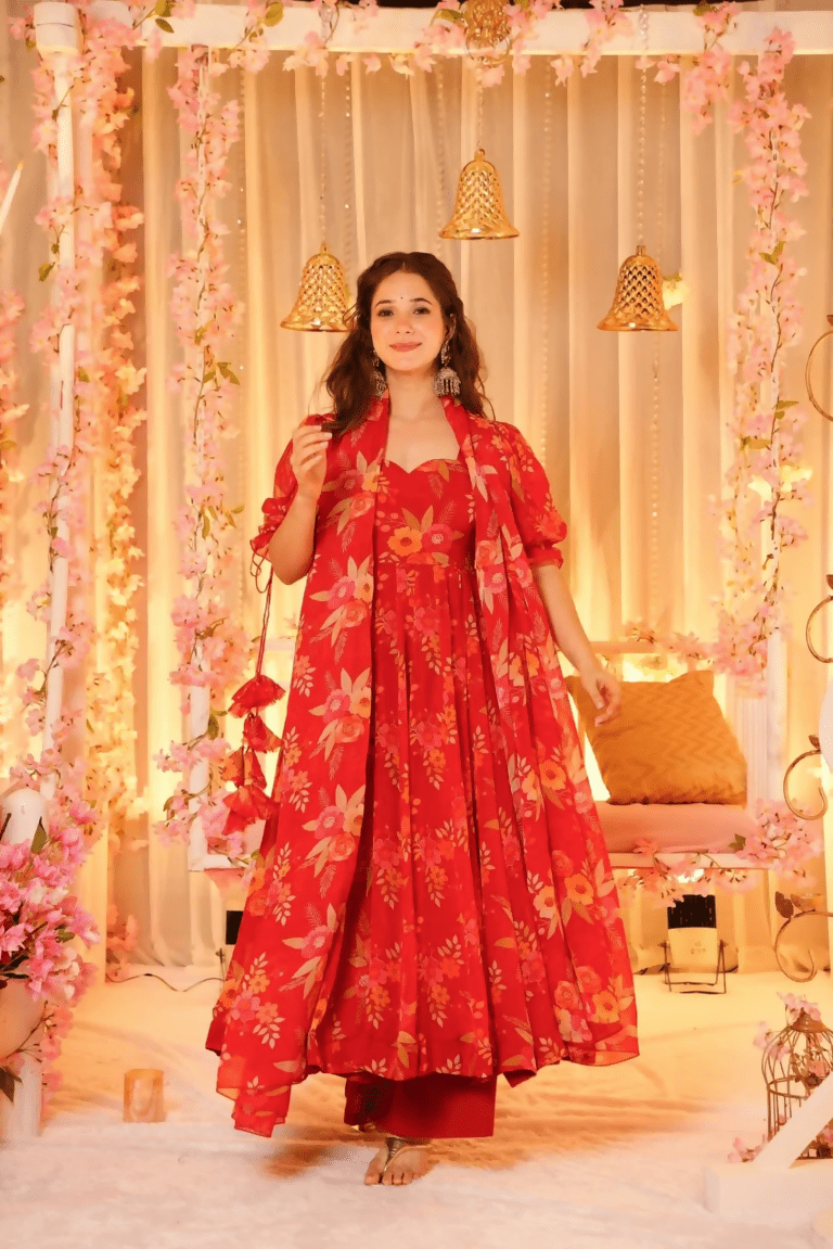 Aayaa Designer Printed Tebby Silk Suit - Multi Color | Grocsy