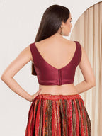 Joban Fashion Dark Maroon Mulberry Silk Padded Blouse With Round Neck Sleeveless | Grocsy