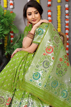 Jyoti Fashion Women's Green Banarasi Silk Zari Woven Saree with Blouse | Grocsy