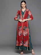 Ahalyaa Women's Green Crepe Gold Smoke Printed Dress | Grocsy