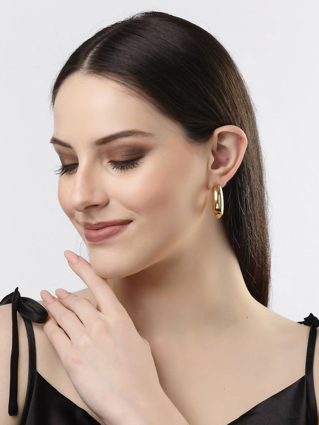 NVR Women Gold-Polished Circular-Shaped Half Hoop Earrings | Grocsy