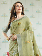 Shree Shyam Fashion Linen Pista Green Saree | Grocsy
