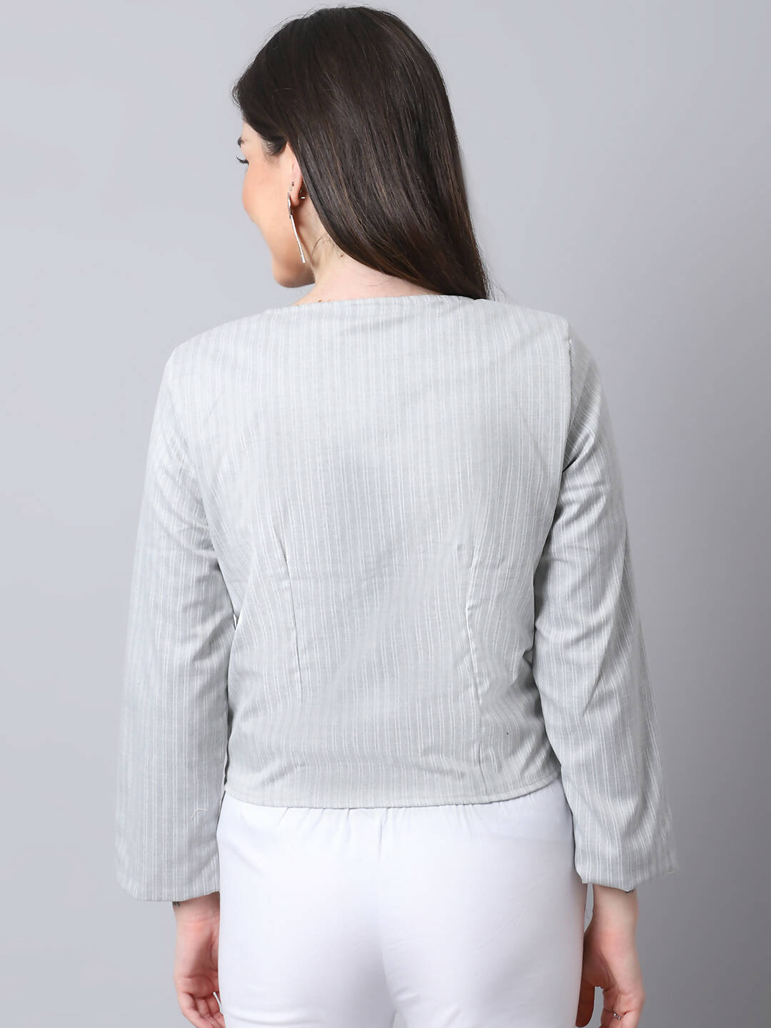 Even Apparels Grey Polywool Open Front Statement Women's Jacket (PW681) | Grocsy