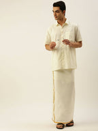 Ramraj Cotton Mens Poly Cotton 1/2 " Gold Jari Dhoti - Cream | Grocsy