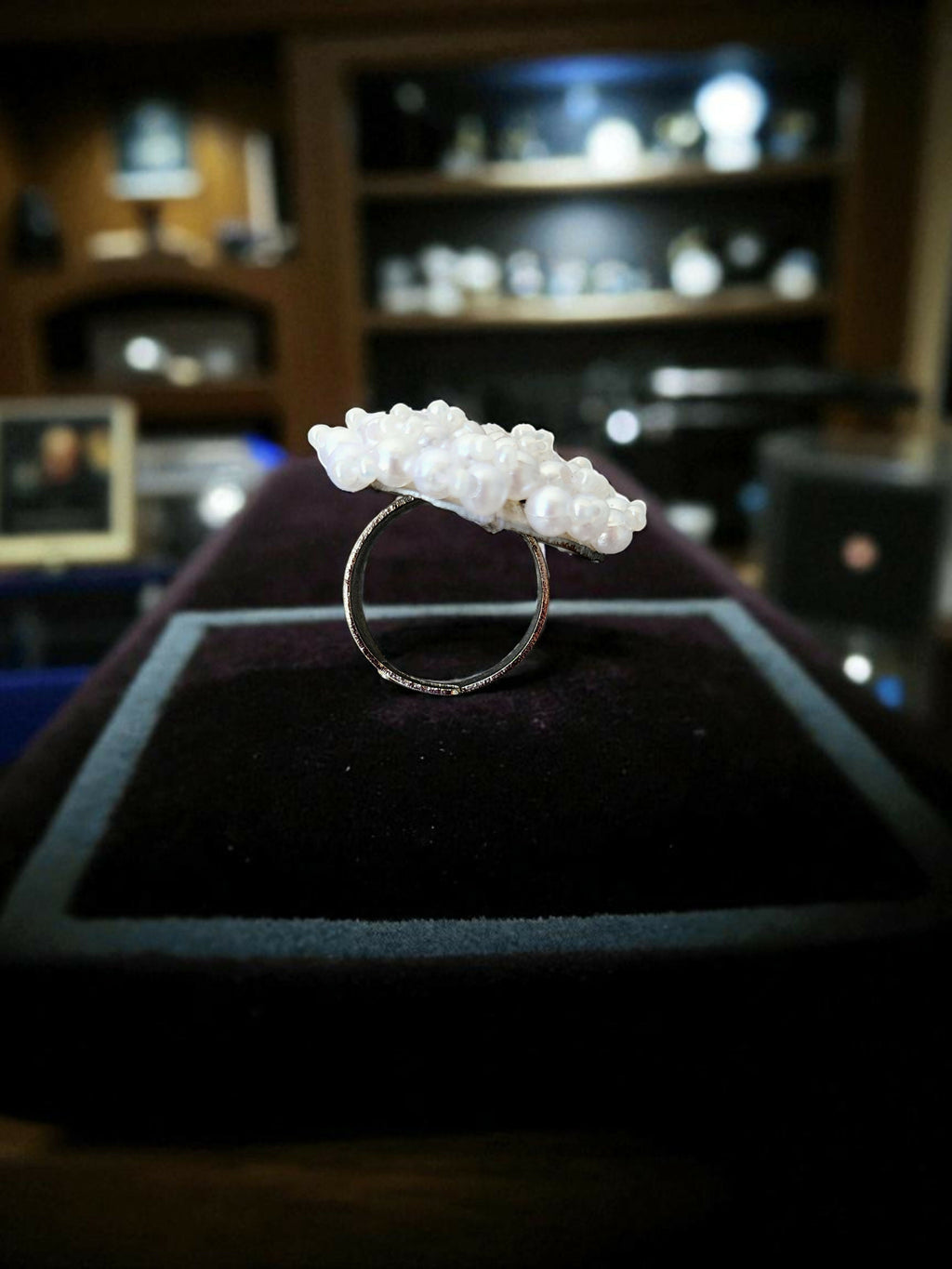 Inhanns Rang-E-Roshan Adjustable Ring – Handmade Crystal Statement Ring - Pearl | Grocsy