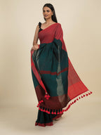 Suta Green Red Colourblocked Pure Cotton Saree | Grocsy