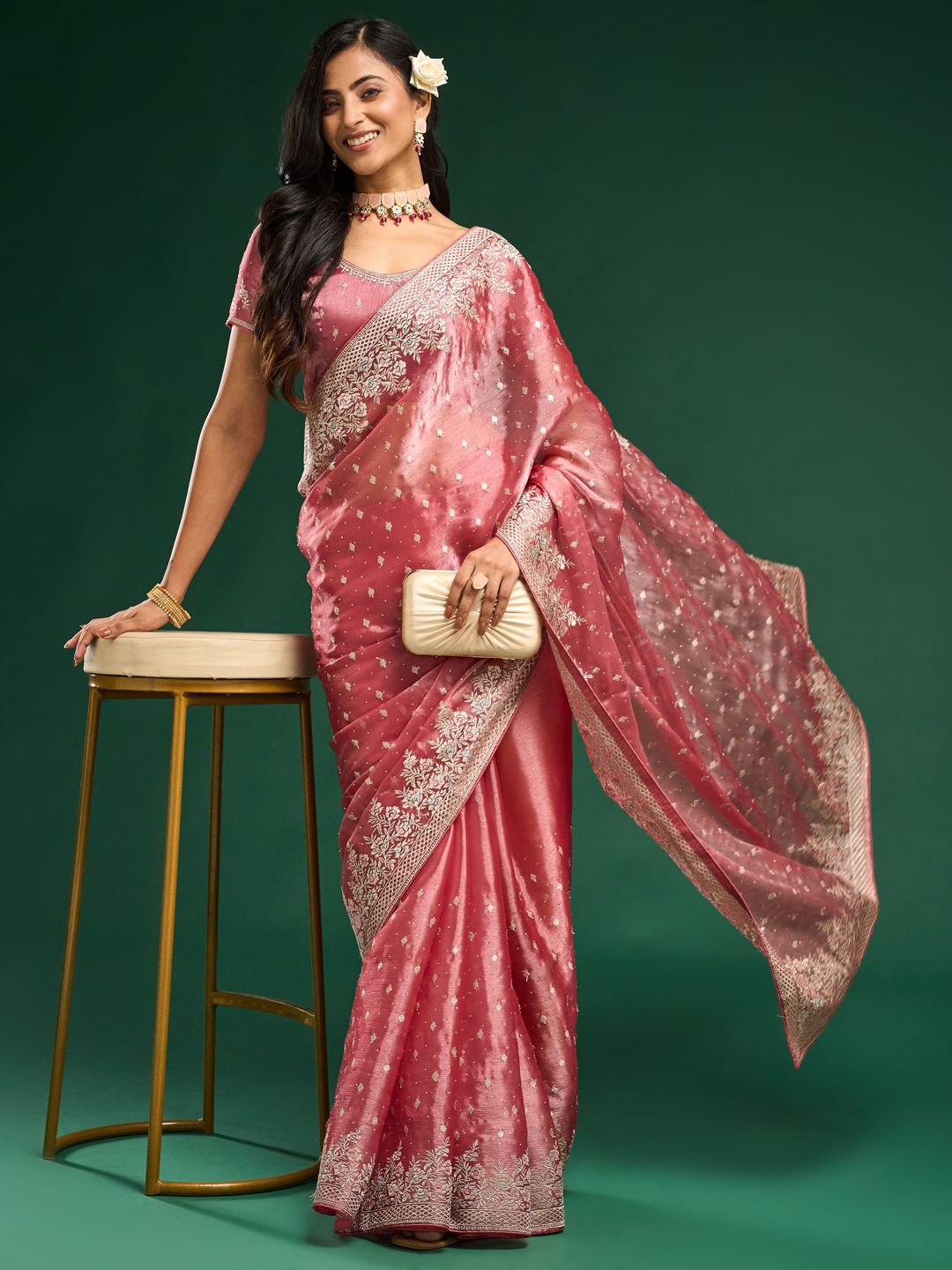 kasee Floral Embroidered Silk Blend Saree | Grocsy