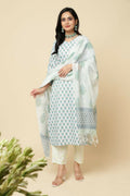Designer Stylish Skyblue Cotton Blend Stitched Suit With Dupatta - Tanisha | Grocsy