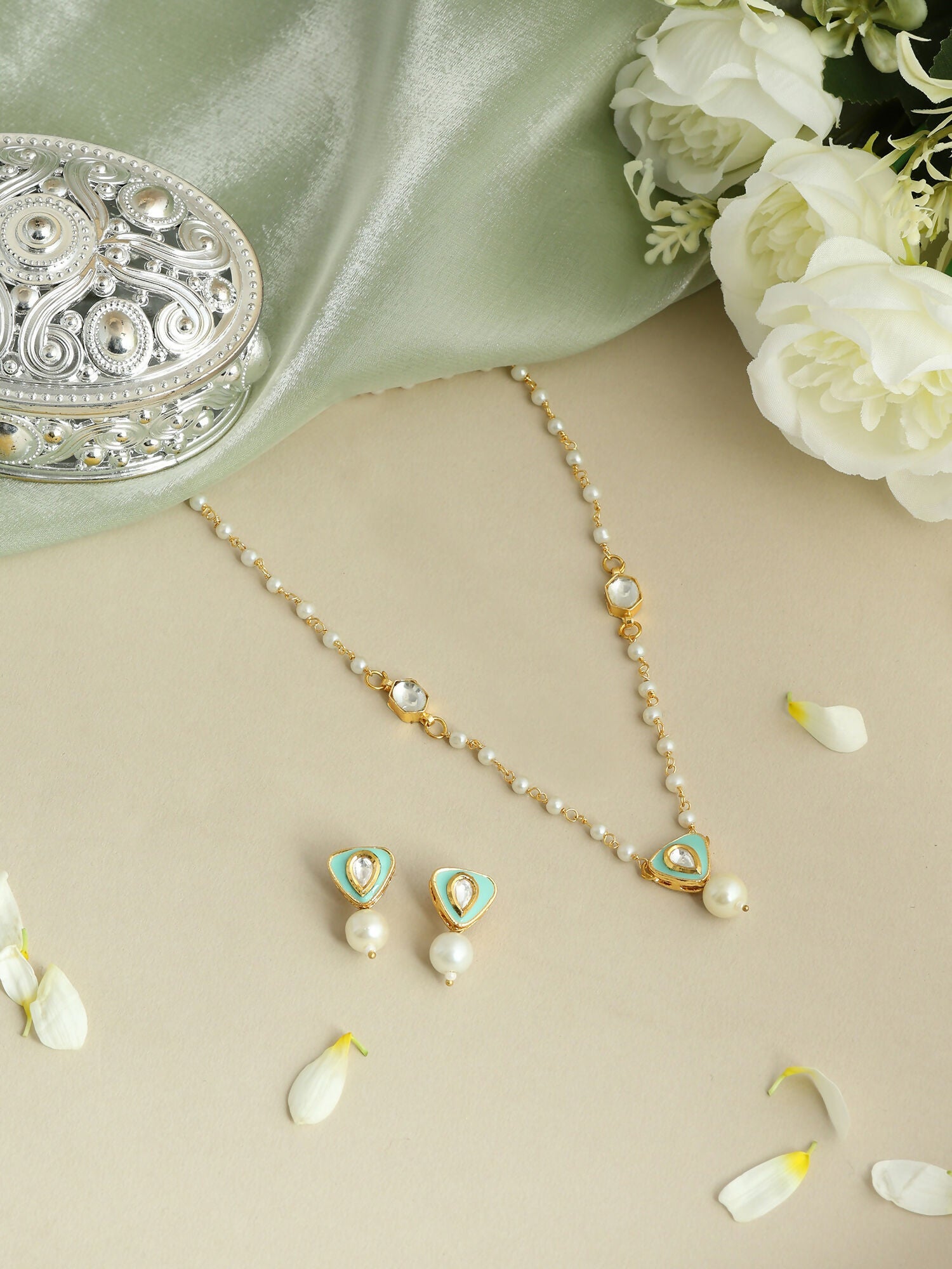Ruby Raang Ruhani Pearl Necklace And Earrings Set | Grocsy