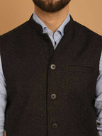 Even Apparels Pure Wool Nehru Jacket - Black | Grocsy