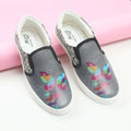 Tiny Bugs Girls Butterfly Print Slip Ons Sneakers - Dark Grey | Grocsy