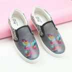 Tiny Bugs Girls Butterfly Print Slip Ons Sneakers - Dark Grey | Grocsy