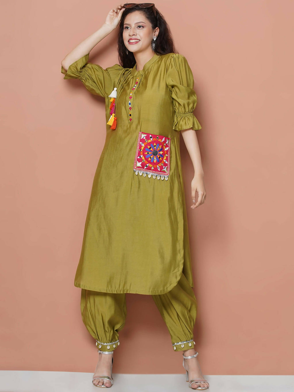 Women Republic Green Art Silk Embroidered Kurta with Afghani Salwar | Grocsy