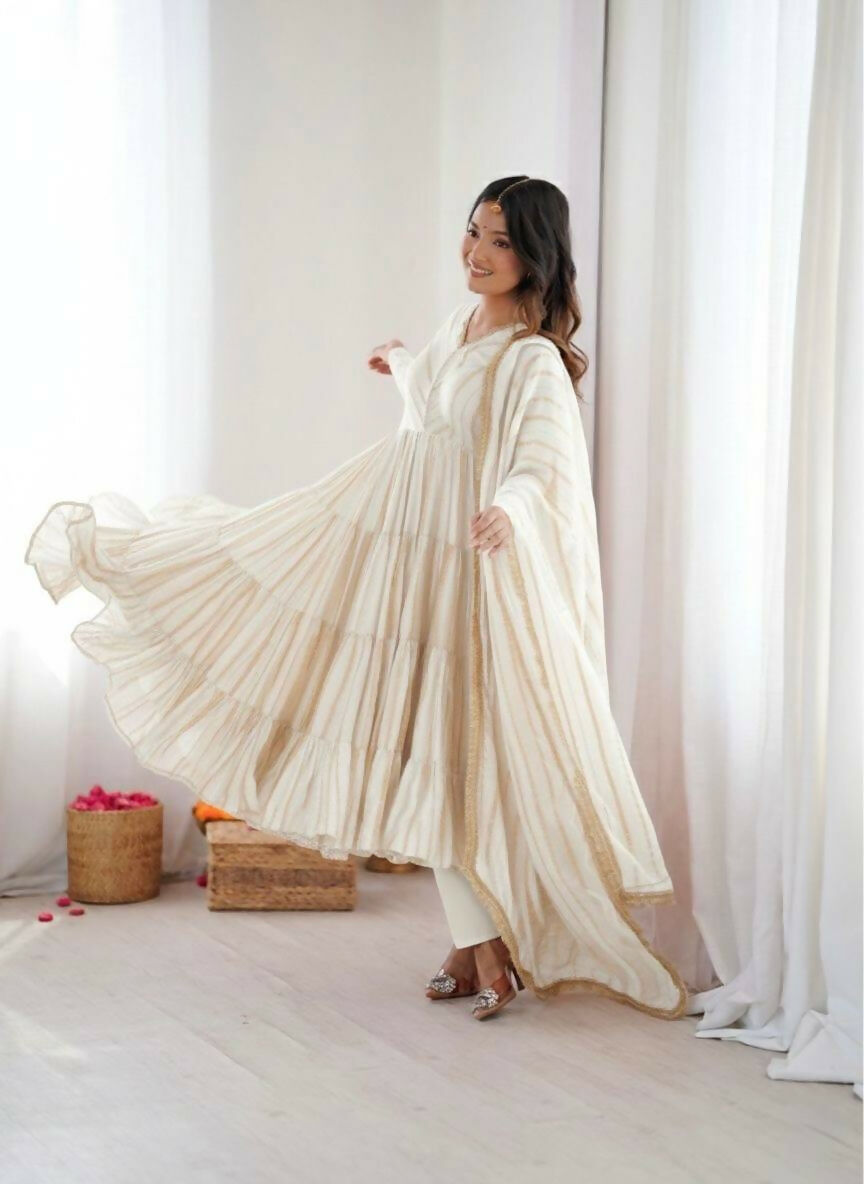 Teeya Creation White Color Mal Chanderi Silk Hand Embroidery Work Long Gown | Grocsy