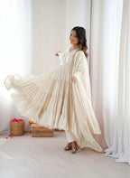 Teeya Creation White Color Mal Chanderi Silk Hand Embroidery Work Long Gown | Grocsy