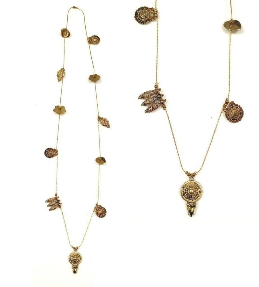 Bling Accessories Antique Brass Finish Brass Metal Long Coin Pendant Necklace | Grocsy