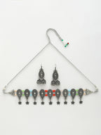 NVR Women's Silver-Plated Choke Oxidized Necklace with Jhumka Earrings | Grocsy