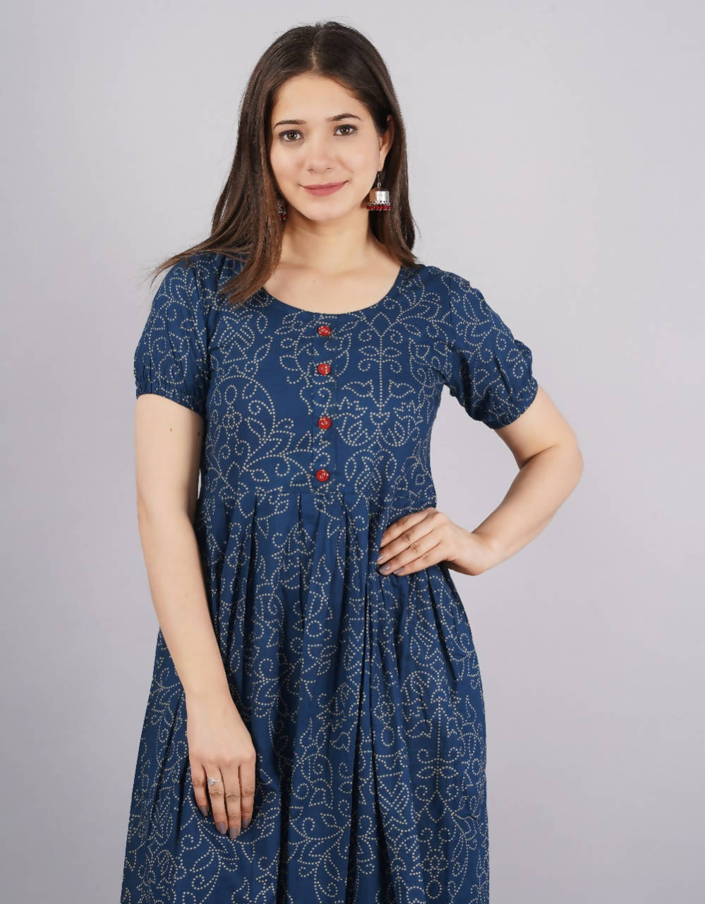 Vamika Blue Cotton Printed Party Wear/Casual Wear Kurti | Grocsy