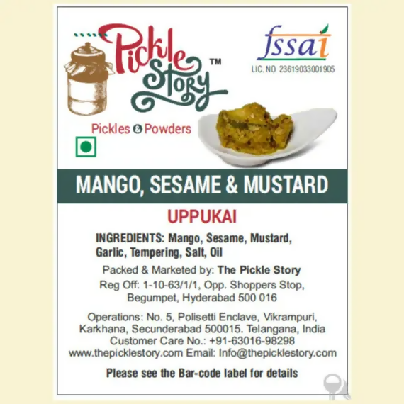 The Pickle Story Mango, Sesame & Mustard (no chilly powder) - Uppukai Pickle | Grocsy