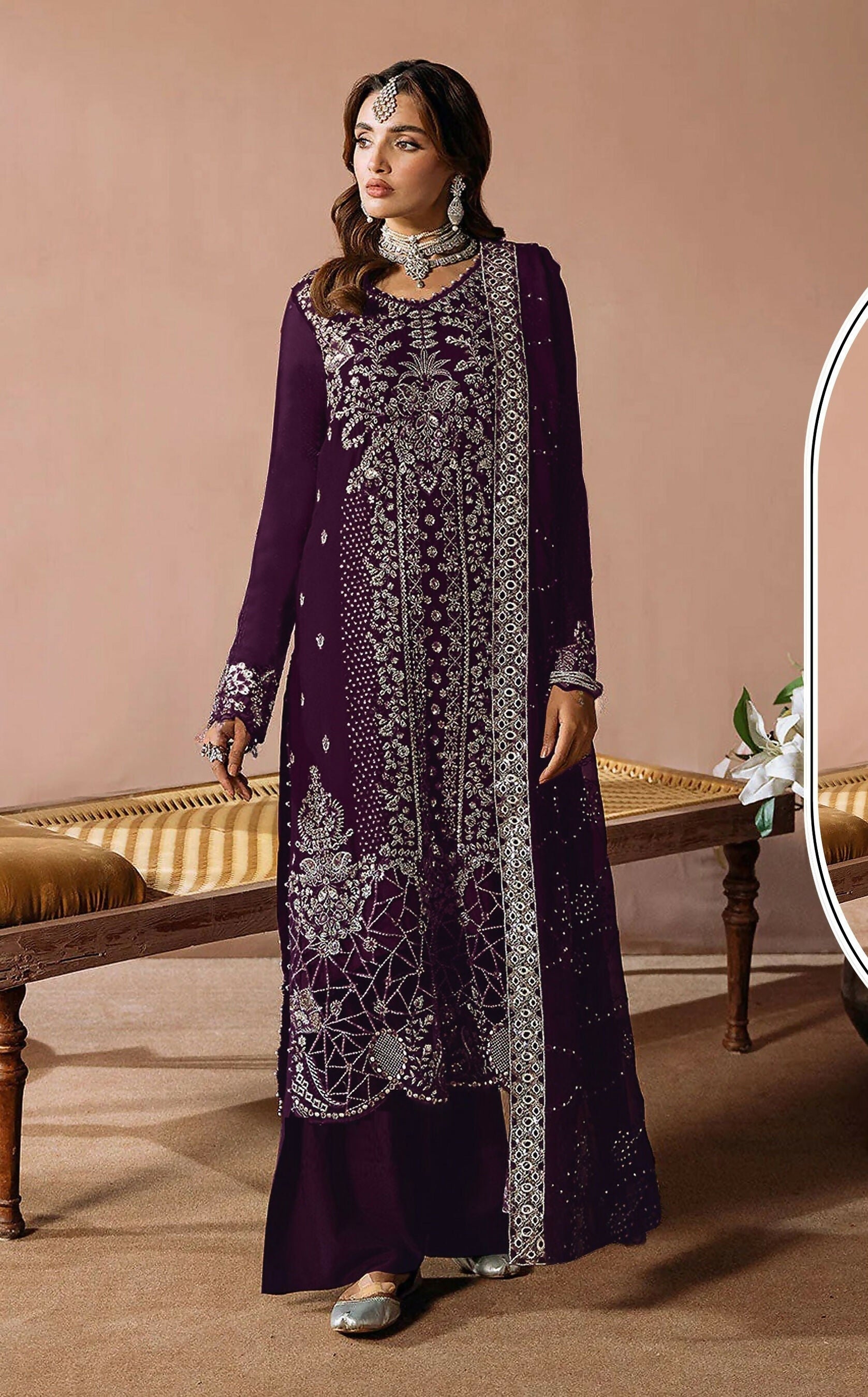 Anaita Purple Velvet Suit with Embroidery Sequence Work | Grocsy