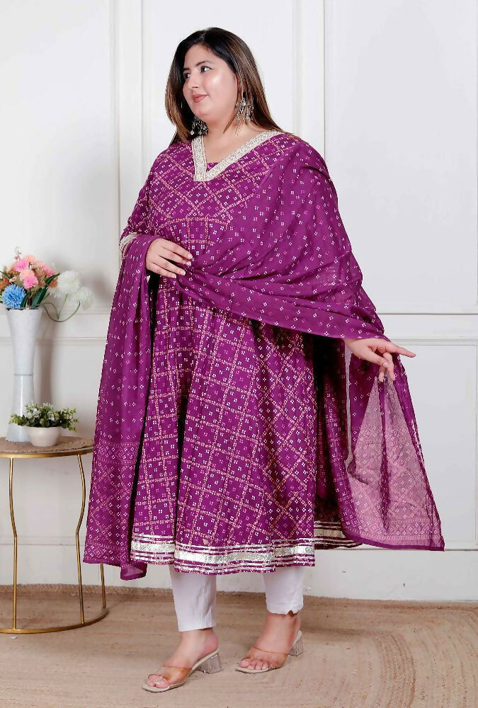 Miravan Plus Size Women'S Embroidered Bandhani Ethnic Anarkali Kurta And Dupatta | Grocsy