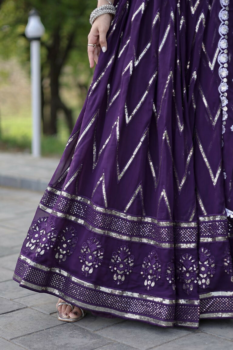 Vastranavya Faux Blooming With Sequins And Thread Embroidered Work Lehenga Choli With Dupatta - Purple | Grocsy