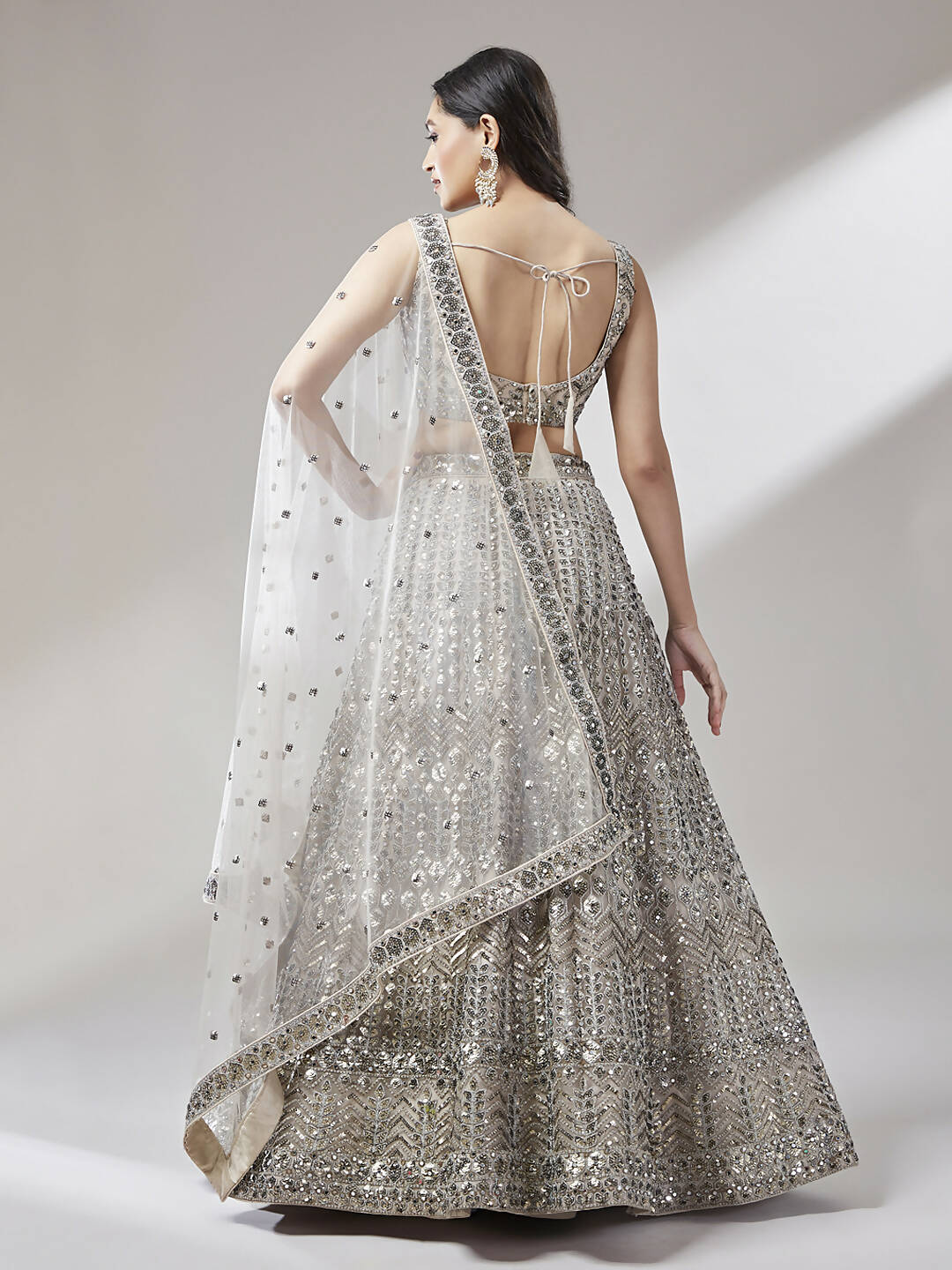 House of Panchhi Beige - Net Mirror & Sequins Embroiderey Lehenga choli | Grocsy