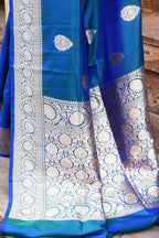 Joban Fashion Blue Banarasi Katan Pure Handloom Banarasi Silk Saree | Grocsy