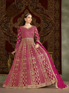 Anaita Rani Pink Embroidered Net Stitched Anarkali Suit | Grocsy