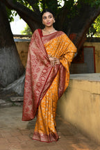 Joban Fashion Gold Crepe Chiffon Pure Handloom Banarasi Silk Saree | Grocsy