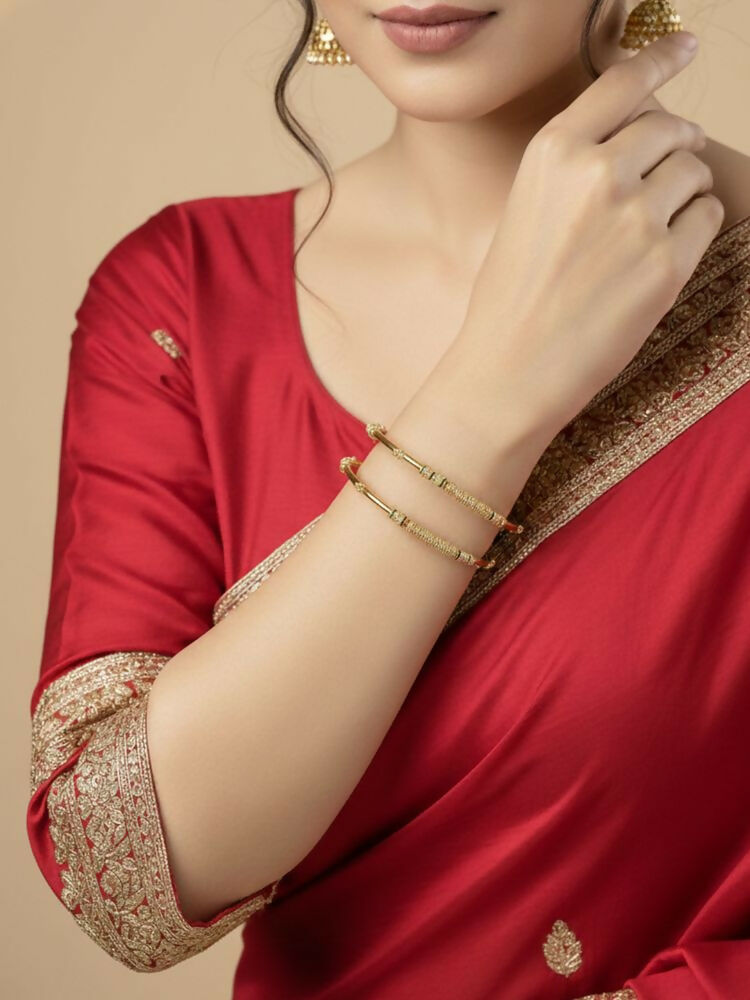 NVR Women Set of 2 Gold Plated Handcrafted Traditional Bangle | Grocsy