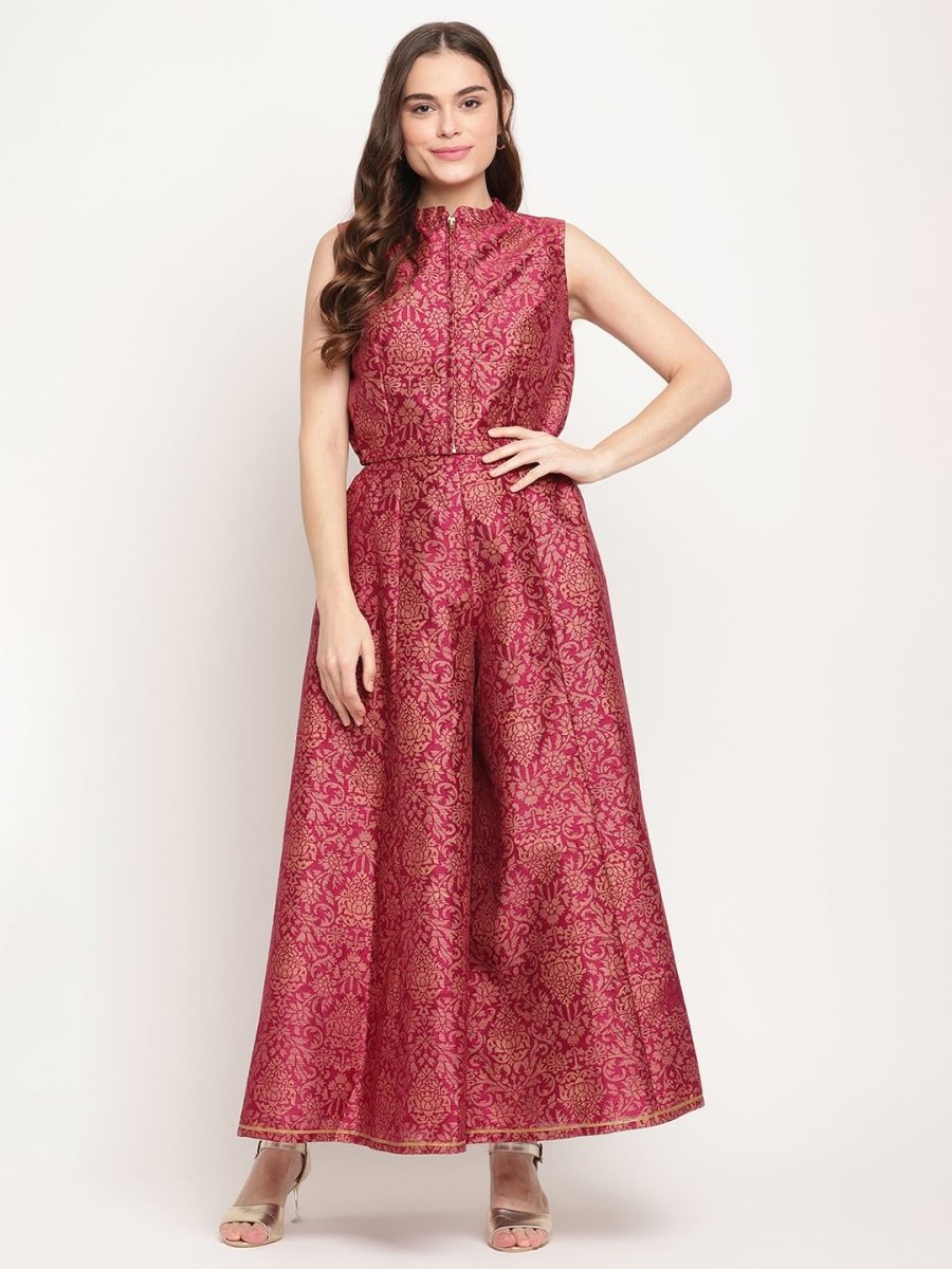 Ahalyaa Women Burgundy Floral Printed Regular Top with Palazzos | Grocsy