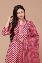 Miravan Women's Pink Straight Floral Printed Kurta & Palazzo With Dupatta Set | Grocsy