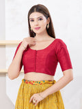 Joban Fashion Pinkish-Maroon Dupion Silk Elbow Sleeveless Front Open Blouse | Grocsy