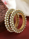 NVR Women's Set Of 2 Gold-Polished Kundan-Studded & Pearls-Beaded Bangles | Grocsy