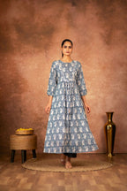 Joban Fashion Blue Floral Hand Block Printed Cotton Kurta Pant Set | Grocsy