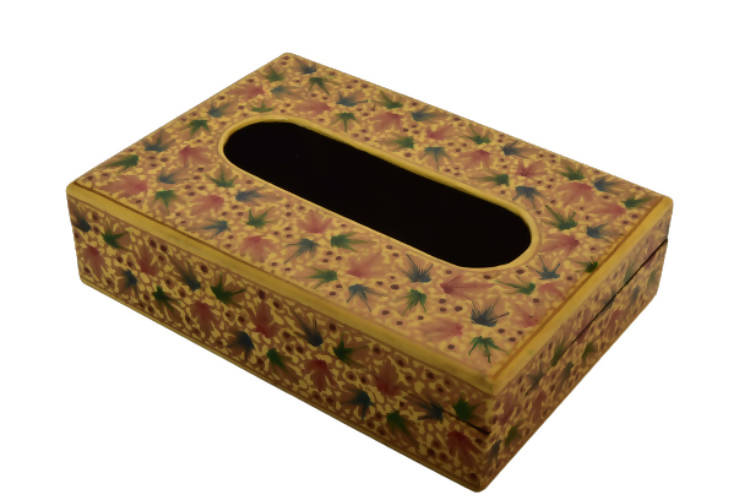 Nizalia Chinar Leaf Embossed Cream Paper Mache Tissue Paper Holder | Grocsy
