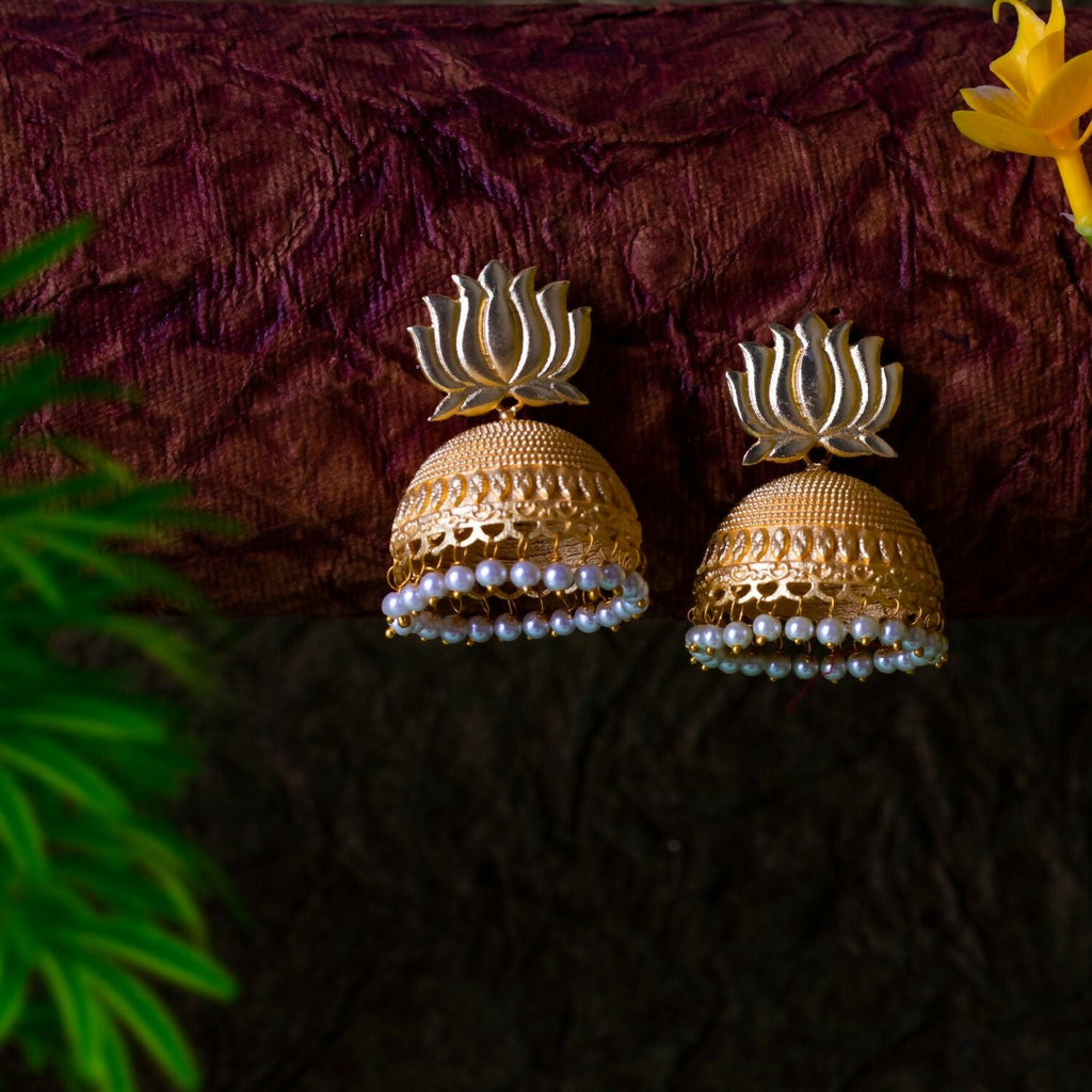 Joban Fashion Women Matte Gold Brass Jhumka | Grocsy