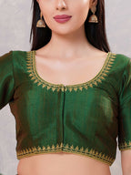 Joban Fashion Women Silk Bottle-Green Stitched Blouse | Grocsy
