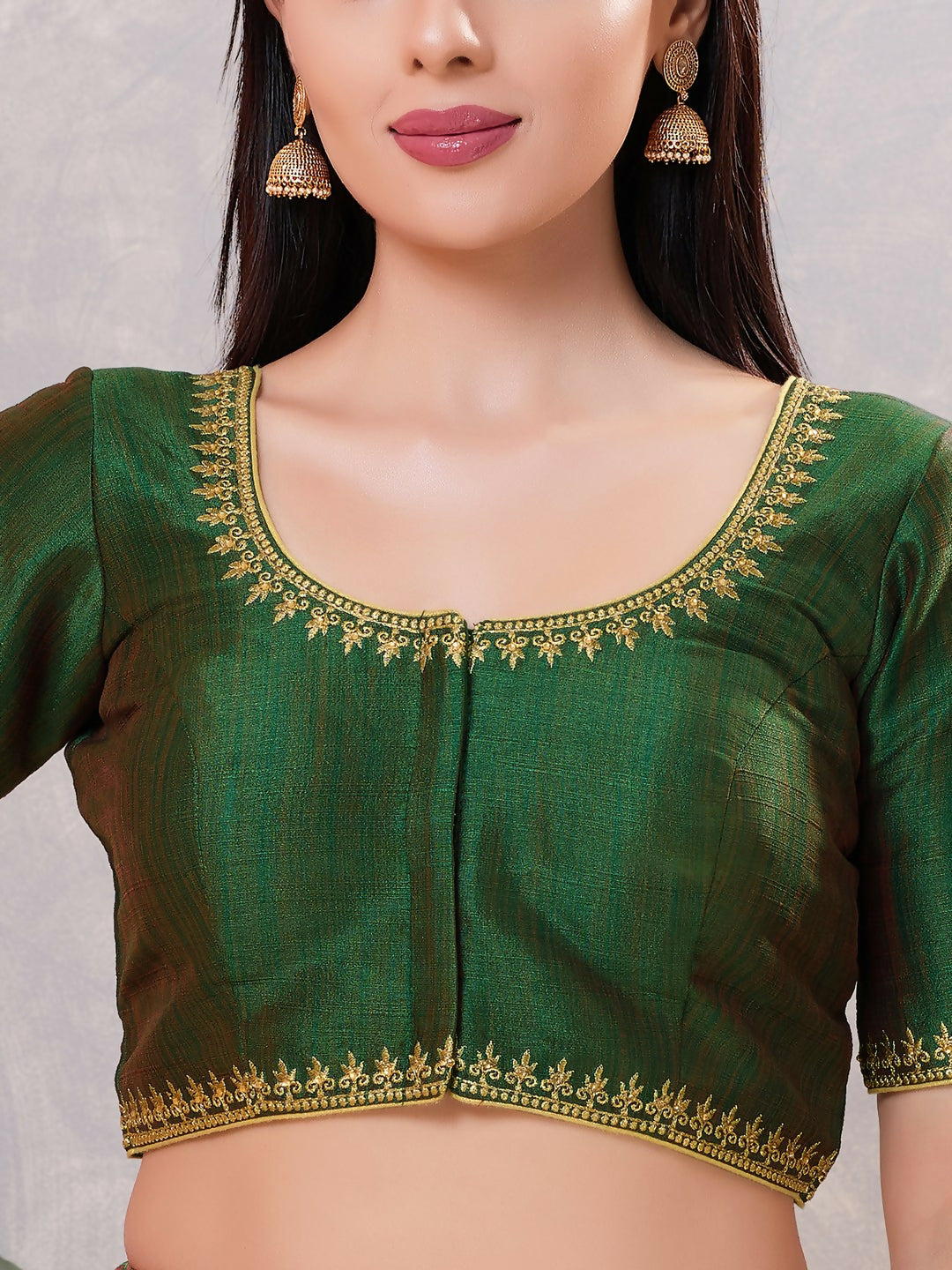 Joban Fashion Women Silk Bottle-Green Stitched Blouse | Grocsy
