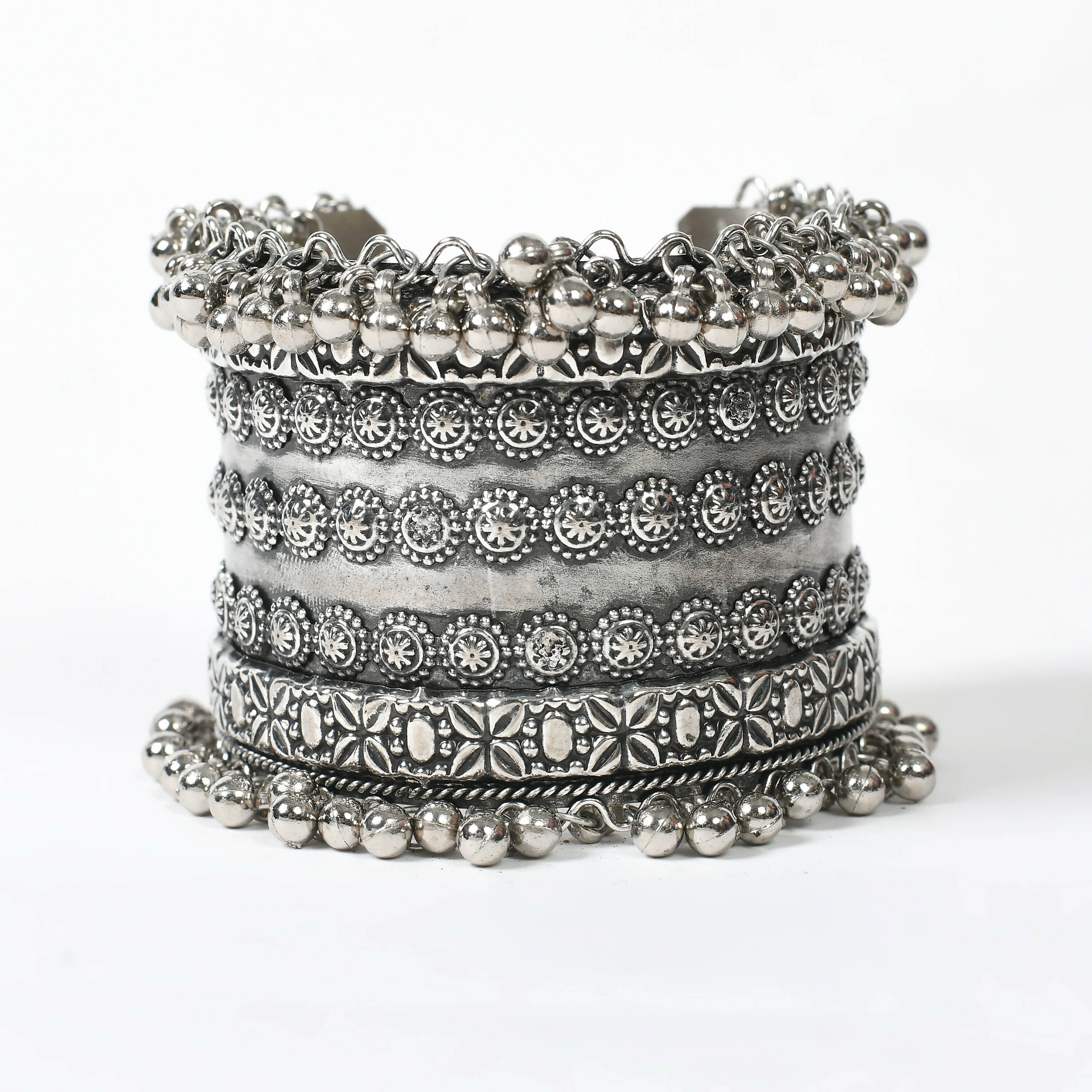 Mominos Fashion Joharkamal Oxidised Silver-Plated Ghungroo Handcraft Bracelet - Design 025