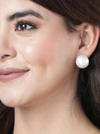 NVR Women's White Color Moon Stud Earrings | Grocsy