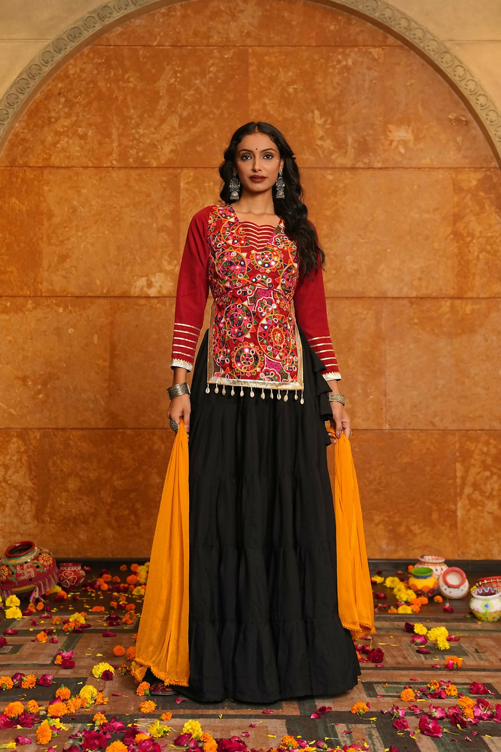 AI Fashion Black Crepe Designer Navratri Wear Lehenga Choli Collection | Grocsy