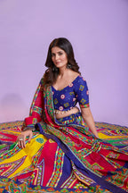 Multi Color Pure Cotton Hand Block Print Navratri Lehenga Choli with Dupatta - Raas | Grocsy