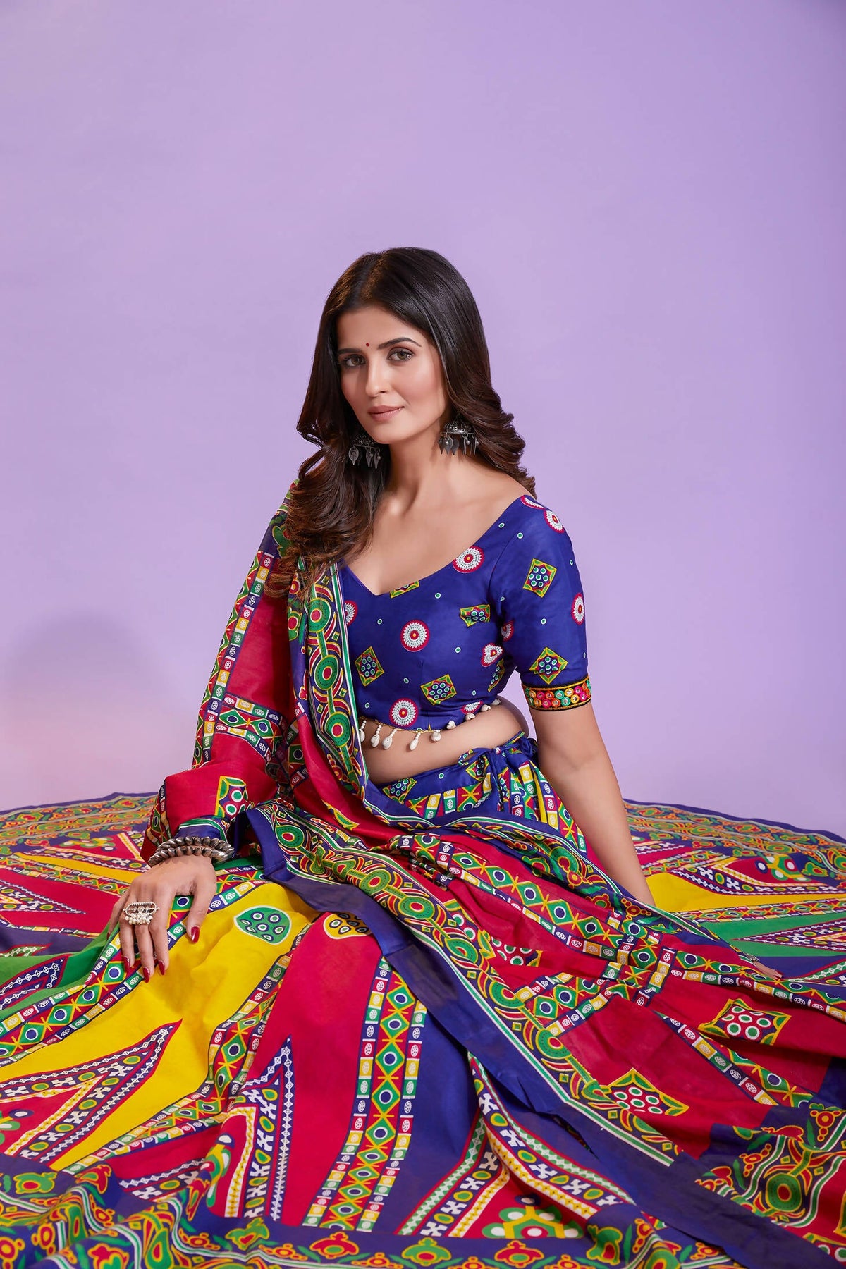 Multi Color Pure Cotton Hand Block Print Navratri Lehenga Choli with Dupatta - Raas | Grocsy