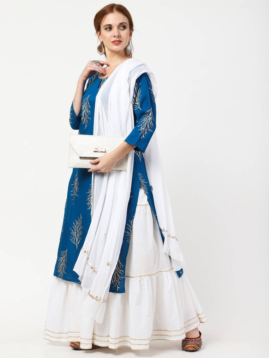 Cheera Kurta with Skirt & Embroidered Dupatta Set (CH111KSD) | Grocsy