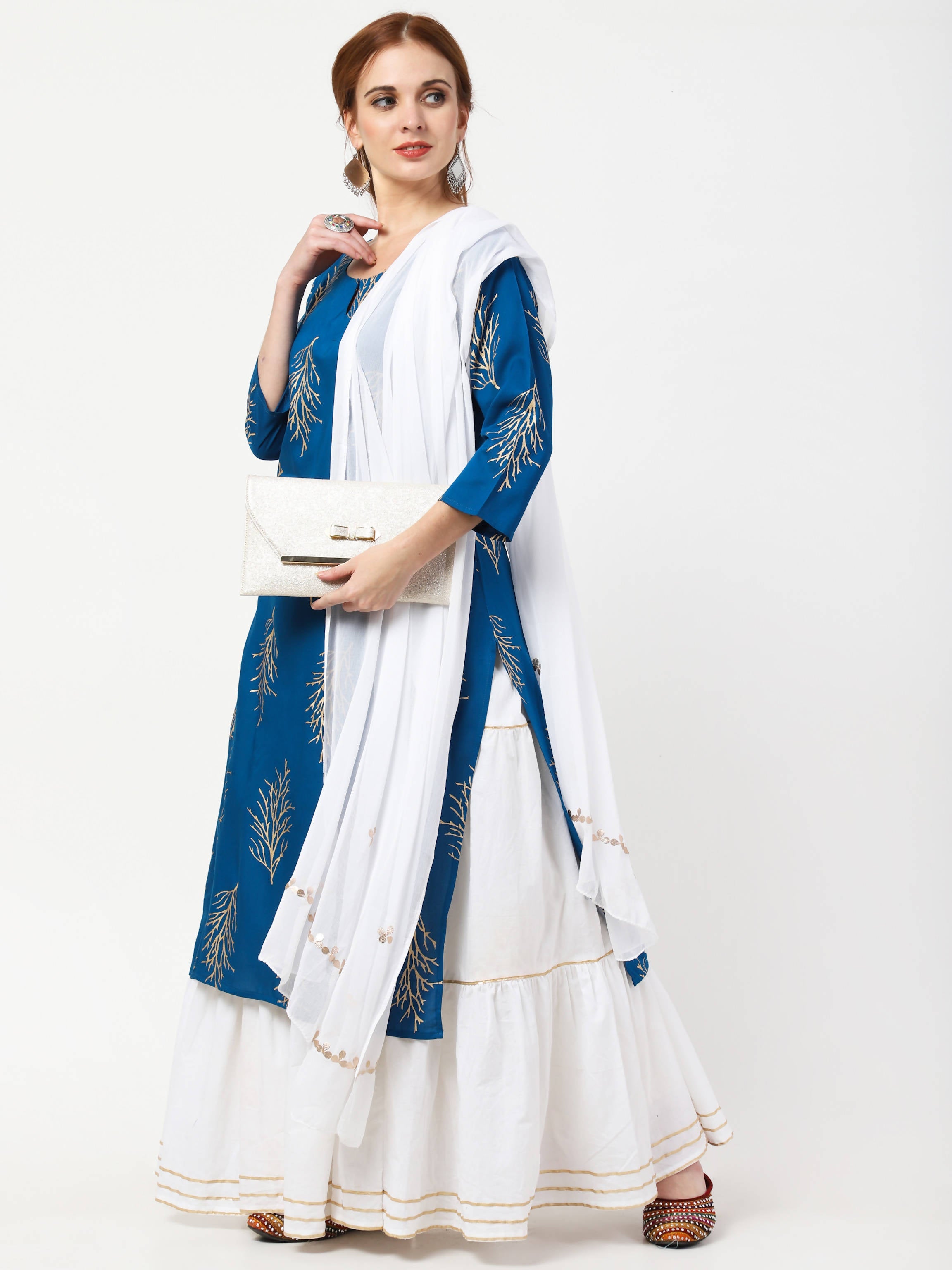 Cheera Kurta with Skirt & Embroidered Dupatta Set (CH111KSD) | Grocsy